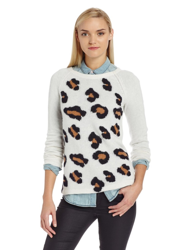 Ella moss Women's Shirley Sweater - White with Leapord Print