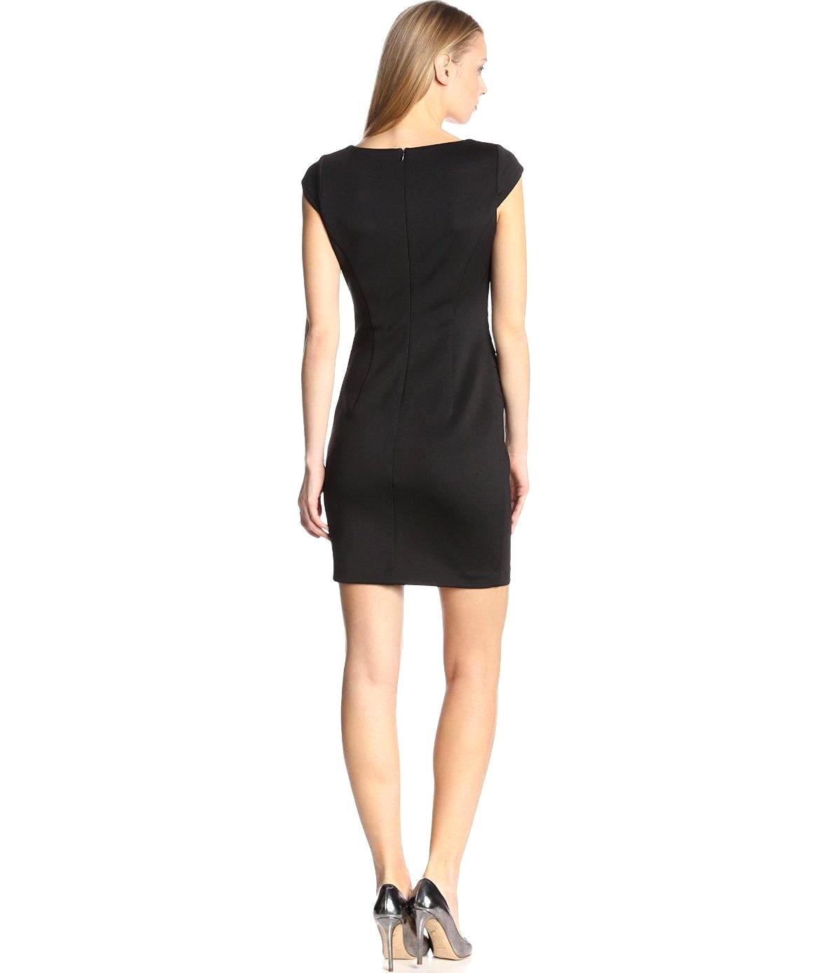 Women's Cap Sleeve Sheath Dress in Black - Authentic Designer Clothes