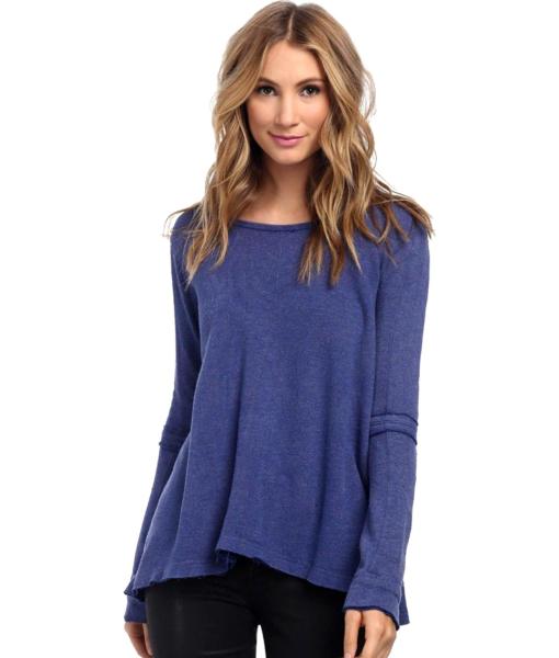 Free People Low Back Shirred Pullover in Denim Blue