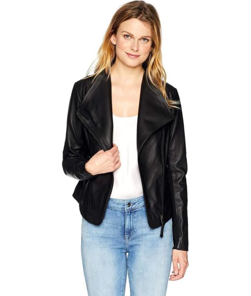 Mackage Pina-L Fitted Sleek Leather Jacket in Black