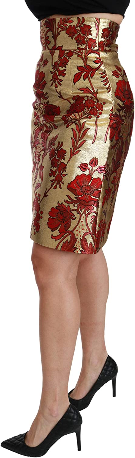 Dolce & Gabbana Gold Floral Jacquard High Waist Mini Skirt View 4
