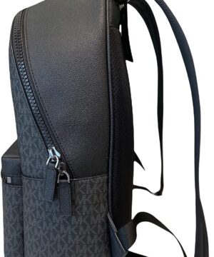 Michael Kors Mens Cooper Logo Backpack Large Black Signature Blue Stripe View 2