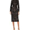 View 1 of 2 DRESS THE POPULATION Emery Long Sleeve Stretch Sequin Midi Sheath Dress in Black