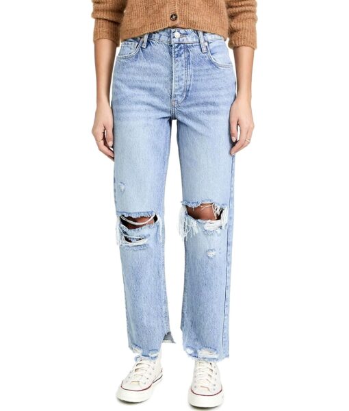 View 1 of 6 Free People Women's Tapered Baggy Boyfriend Jeans in Mid Century Blue