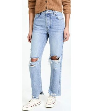 View 2 of 6 Free People Women's Tapered Baggy Boyfriend Jeans in Mid Century Blue