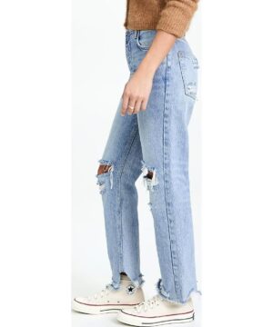 View 4 of 6 Free People Women's Tapered Baggy Boyfriend Jeans in Mid Century Blue