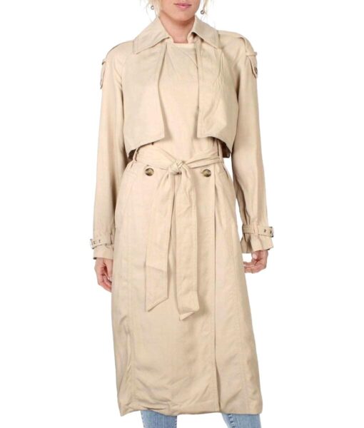 View 1 of 2 Michael Kors Womens Lyocell Long Trench Coat in Dune