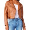 View 1 of 2 PAIGE Ryanne Leather Long Sleeves Motorcycle Jacket in Tan