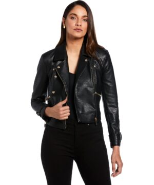 View 1 of 7 Ella by Rafaella Women's Vegan Leather Moto Jacket in Black