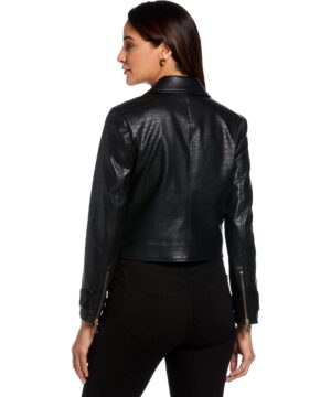 View 2 of 7 Ella by Rafaella Women's Vegan Leather Moto Jacket in Black