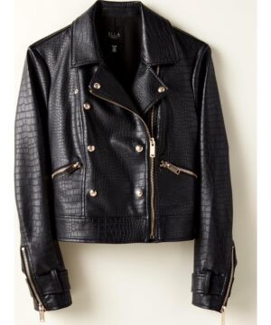 View 7 of 7 Ella by Rafaella Women's Vegan Leather Moto Jacket in Black