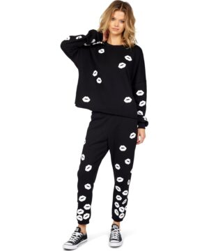 View 1 of 2 Lauren Moshi Lee White Foil Scattered Lips Sweatshirt in Black