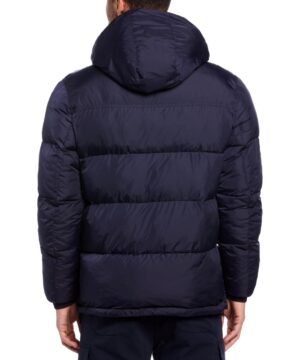 View 2 of 4 Original Penguin Men's Heavyweight Color Block Hooded Puffer Jacket in Dark Sapphire Blue