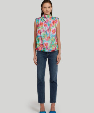 View 1 of 1 Amanda Uprichard Sleeveless Fabienne Top in Kiawah Print in Kiawah