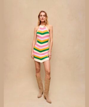 View 1 of 2 Maje Cotton Multicolored Knit Dress in Multi-Coloured