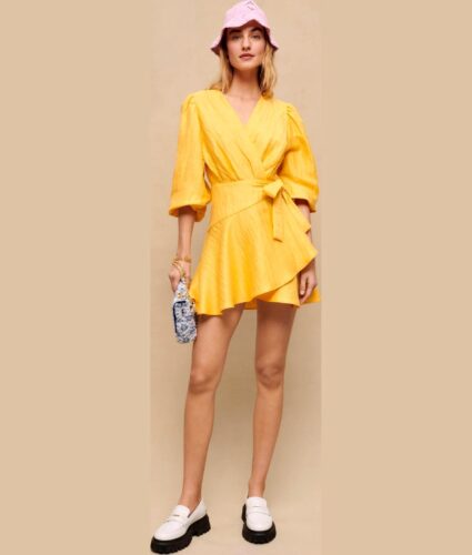 View 1 of 3 Maje Woman's Wrap dress with Tie in Yellow