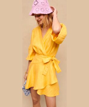 View 3 of 3 Maje Woman's Wrap dress with Tie in Yellow