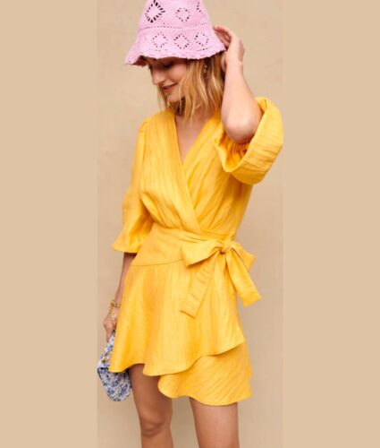 View 3 of 3 Maje Woman's Wrap dress with Tie in Yellow