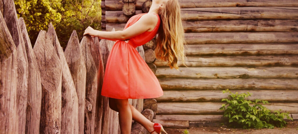 woman in red dress