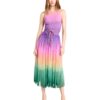 View 1 of 1 Zimmermann Cira Shirred Midi Dress in Green Purple Ombre