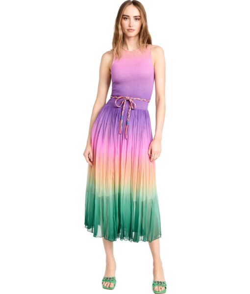 View 1 of 1 Zimmermann Cira Shirred Midi Dress in Green Purple Ombre