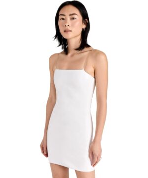 View 1 of 1 alice + olivia Fifi Clear Strap Vegan Leather Mini Dress